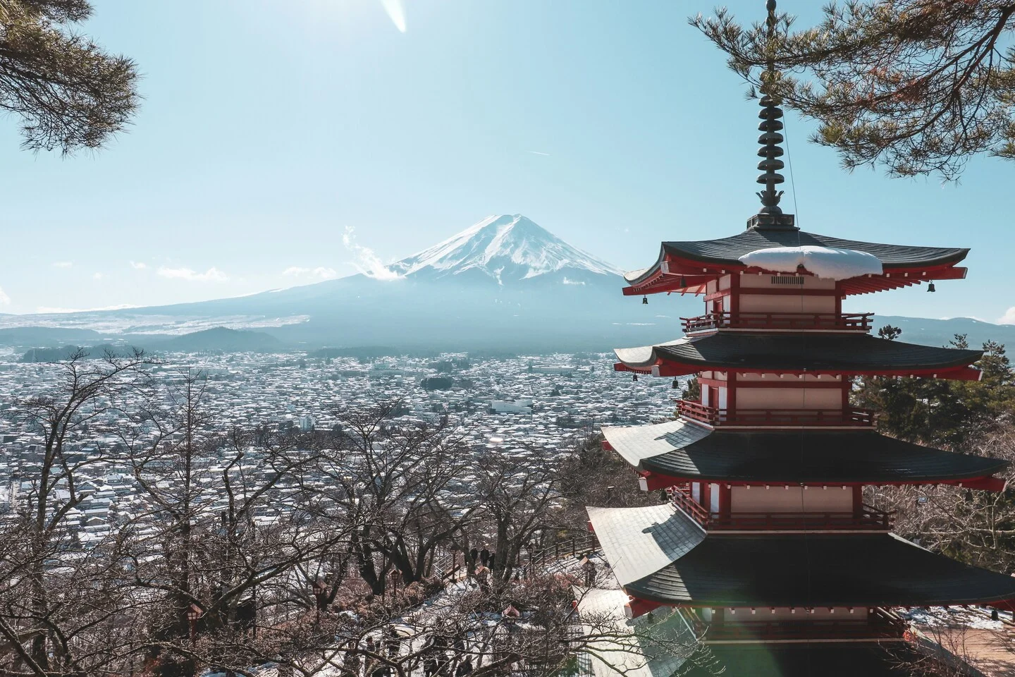 Chureito Pagoda with snow-capped Mount Fuji in winter — Japan's most iconic view