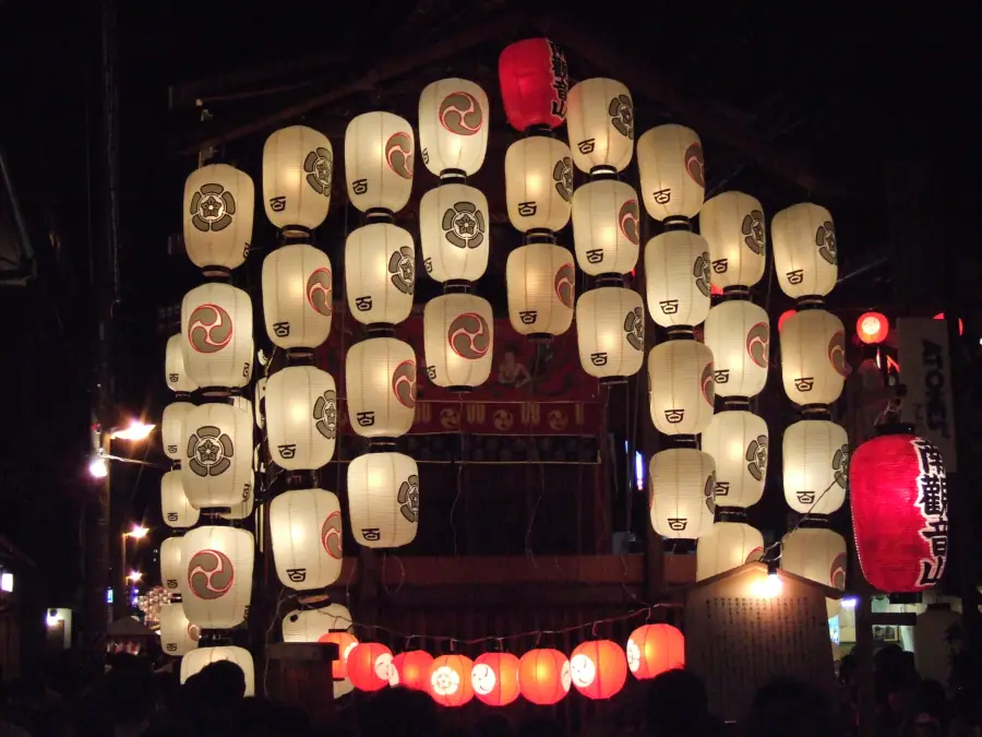 Paper lanterns covering a Gion Matsuri float on the Yoiyama evening in Kyoto